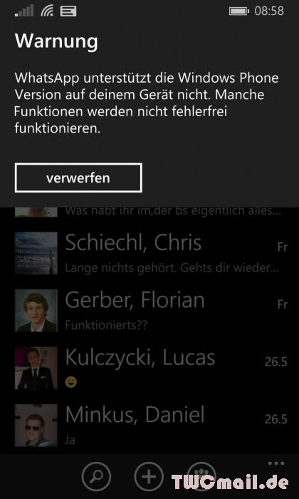 WhatsApp nicht für WP 8.1