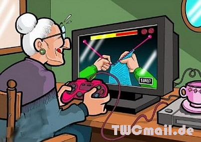 Oma beim virtuellen Stricken