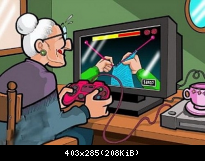Oma beim virtuellen Stricken